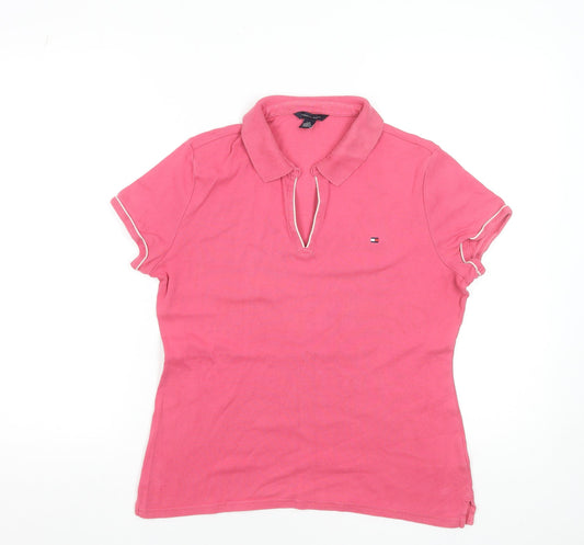 Tommy Hilfiger Women’s Pink Cotton Short Sleeve Polo Shirt Size L