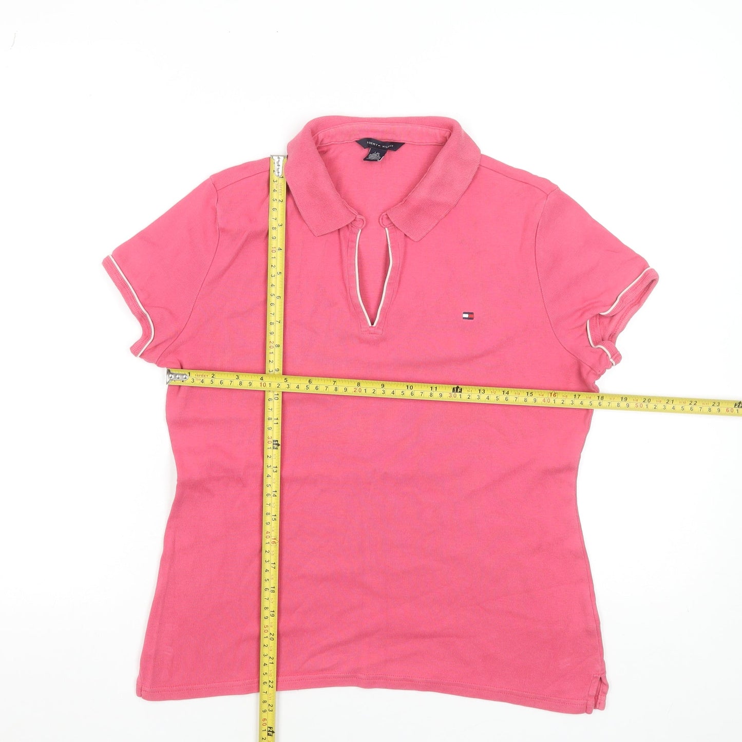 Tommy Hilfiger Women’s Pink Cotton Short Sleeve Polo Shirt Size L