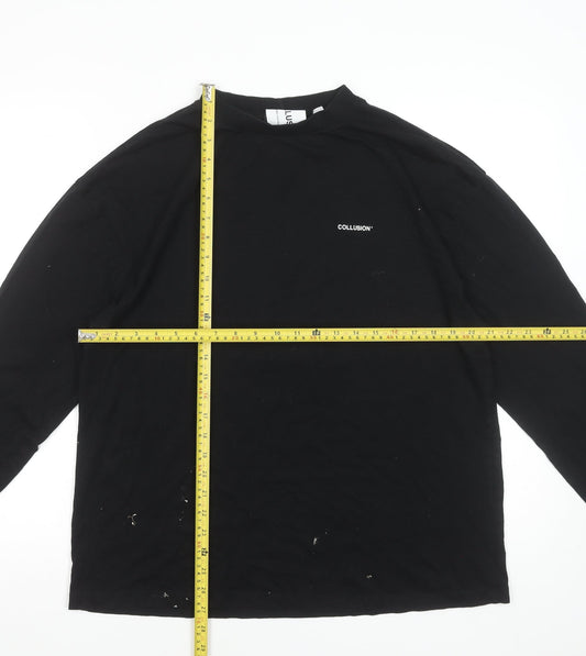 Collusion Men's Black Long Sleeve Mock Neck Cotton T-Shirt Size M