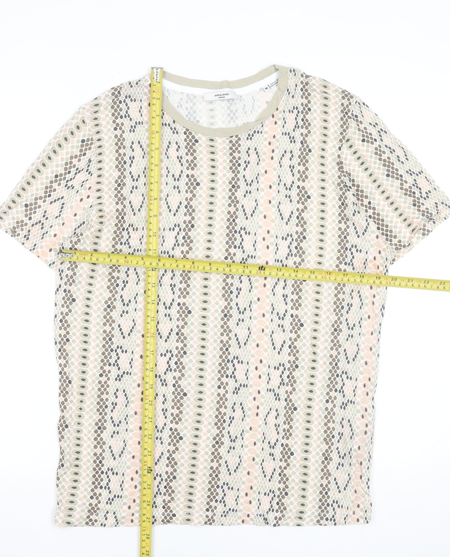 Jack & Jones Men’s Beige Snake Print Short Sleeve Viscose T-Shirt M