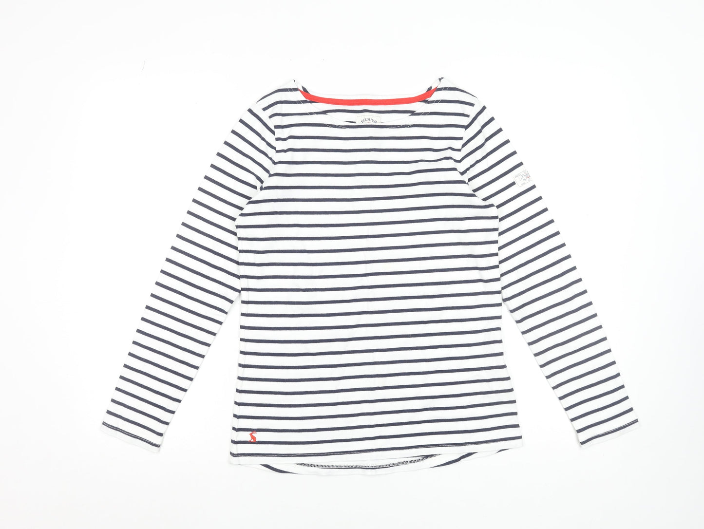 Joules Womens White Navy Striped Long Sleeve Cotton T-Shirt Size 8