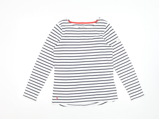 Joules Womens White Navy Striped Long Sleeve Cotton T-Shirt Size 8
