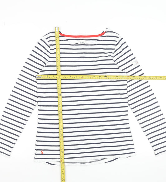 Joules Womens White Navy Striped Long Sleeve Cotton T-Shirt Size 8