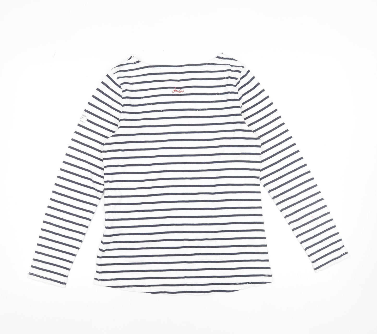 Joules Womens White Navy Striped Long Sleeve Cotton T-Shirt Size 8