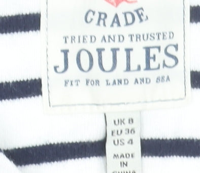 Joules Womens White Navy Striped Long Sleeve Cotton T-Shirt Size 8