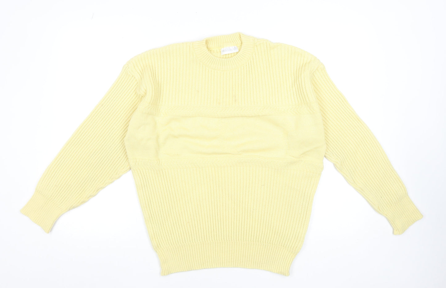 Adidas Mens Yellow Wool Blend Vintage Rib Knit Pullover Jumper L
