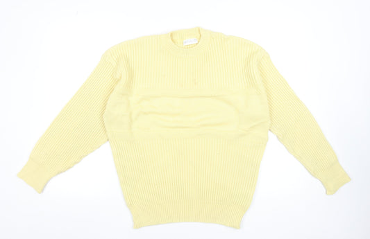 Adidas Mens Yellow Wool Blend Vintage Rib Knit Pullover Jumper L