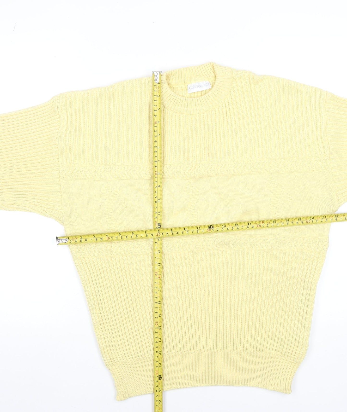 Adidas Mens Yellow Wool Blend Vintage Rib Knit Pullover Jumper L