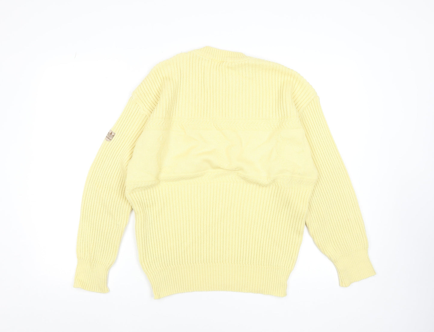 Adidas Mens Yellow Wool Blend Vintage Rib Knit Pullover Jumper L
