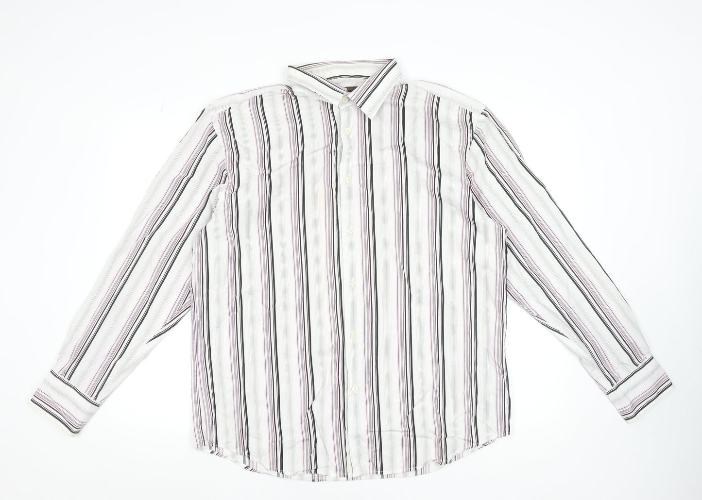 Ben Sherman Men's White Striped Long Sleeve Cotton Shirt XL
