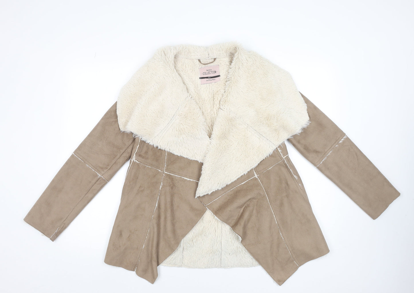 Bershka Women's Beige Faux Shearling Open Front Jacket Size S