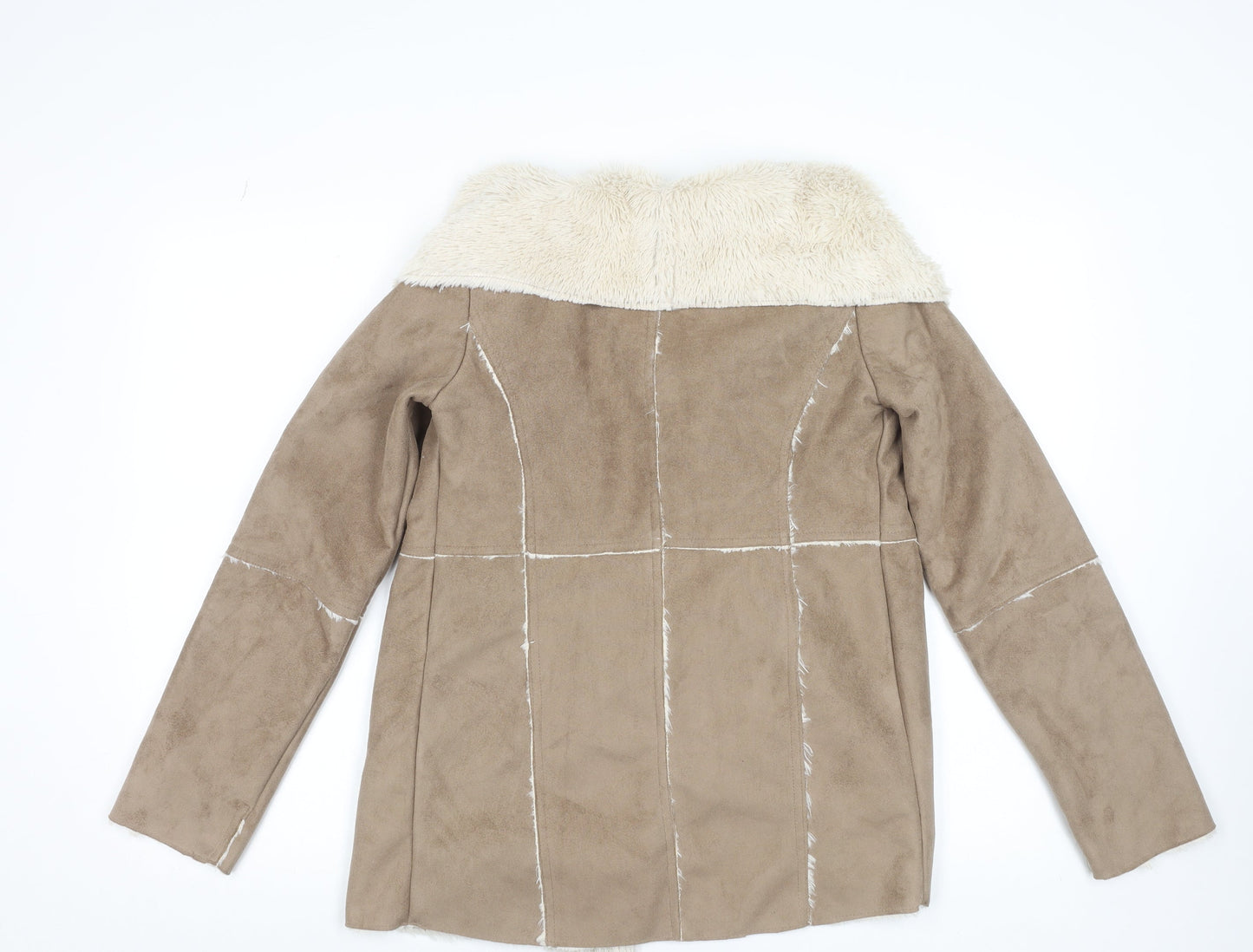Bershka Women's Beige Faux Shearling Open Front Jacket Size S