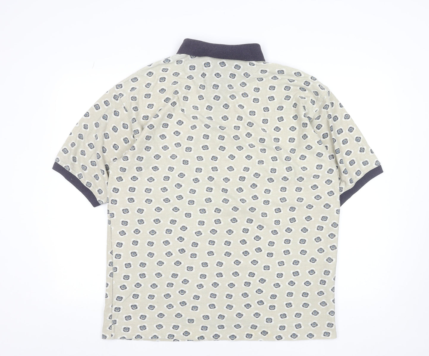 Bugle Boy Men's Beige Retro Print Polo Shirt Size L Short Sleeve