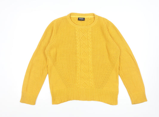 Diesel Women's Yellow Cable-Knit Cotton Blend Pullover Jumper L