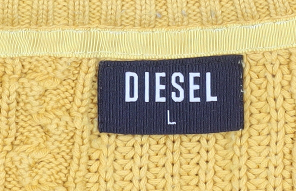 Diesel Women's Yellow Cable-Knit Cotton Blend Pullover Jumper L