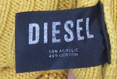 Diesel Women's Yellow Cable-Knit Cotton Blend Pullover Jumper L