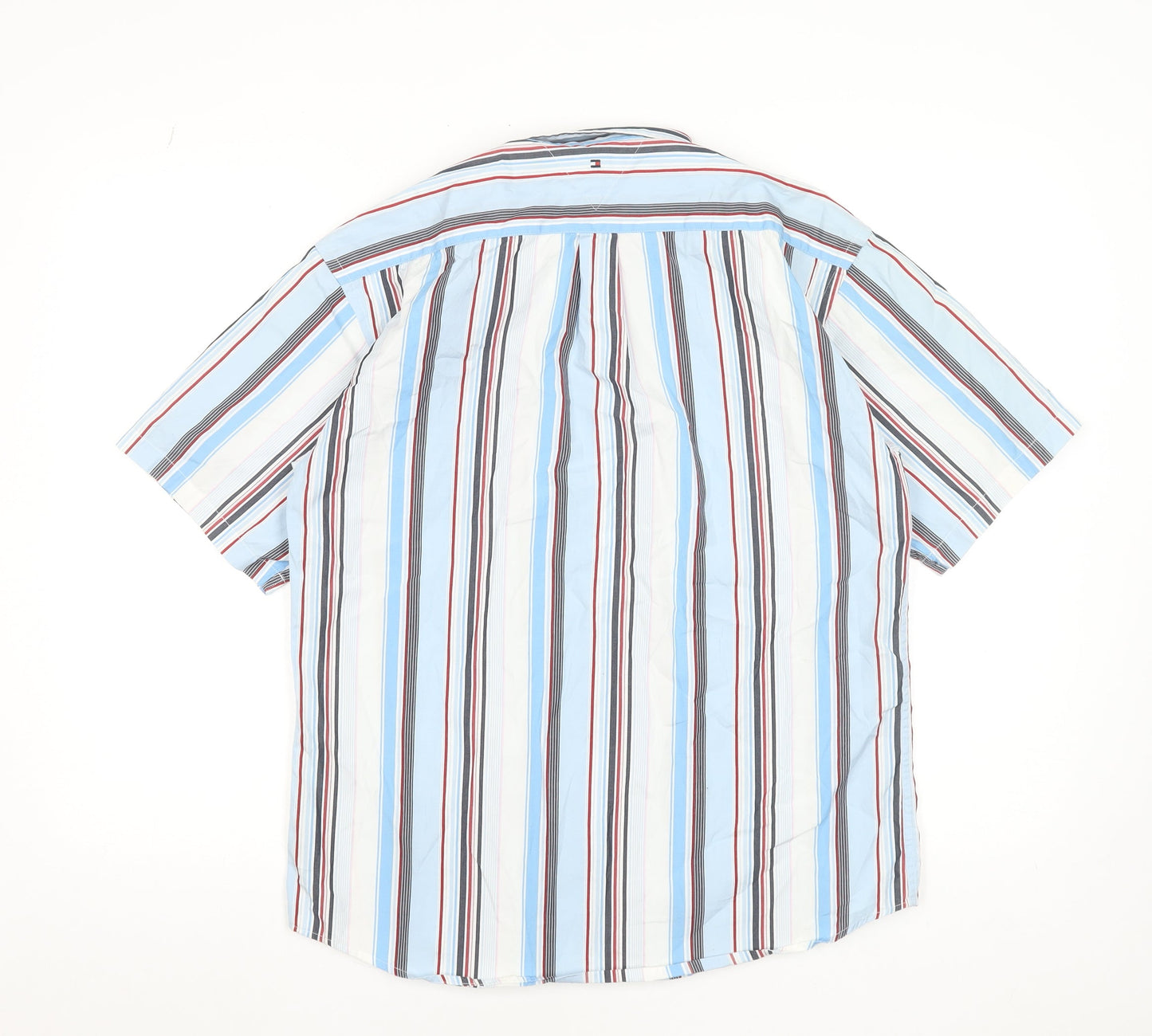 Tommy Hilfiger Men's Blue Striped Button-Down Shirt Size 16 Regular Cotton