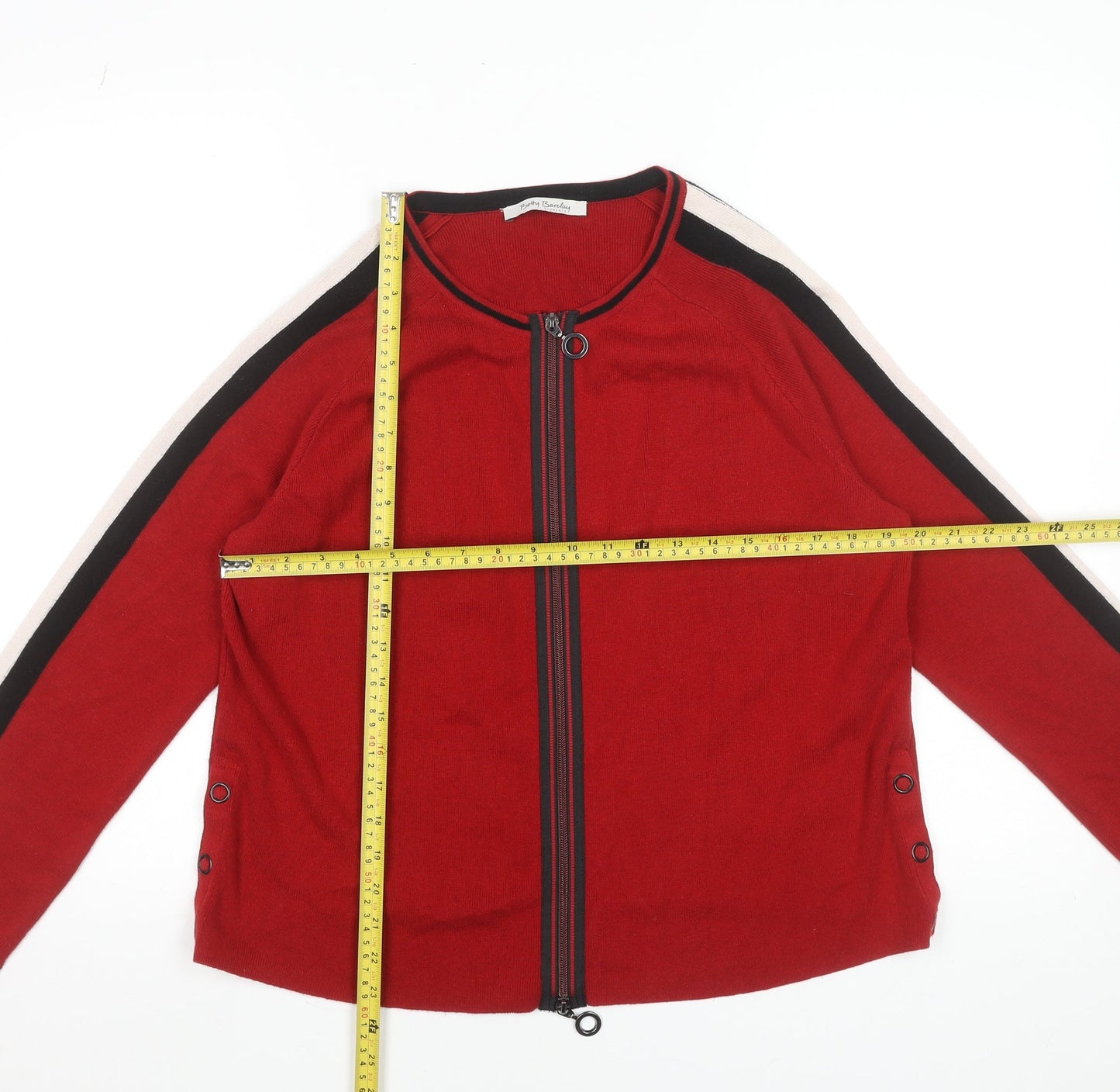 Betty Barclay Women Red Full Zip Knit Cardigan Size 12 Cotton Blend