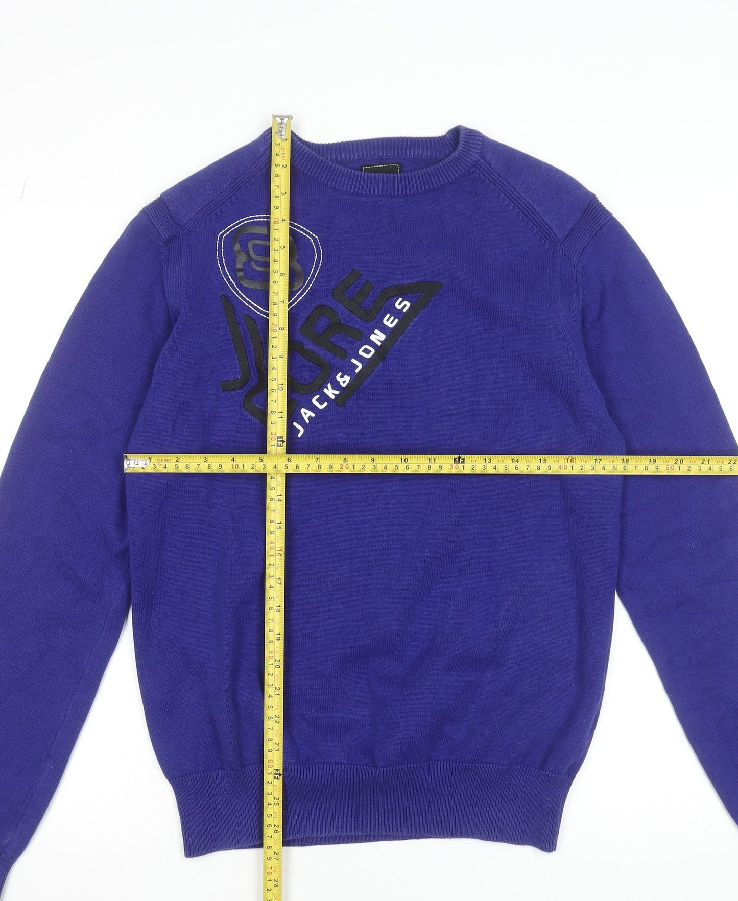 Jack & Jones Men’s Blue Cotton Crew Neck Graphic Jumper Size M