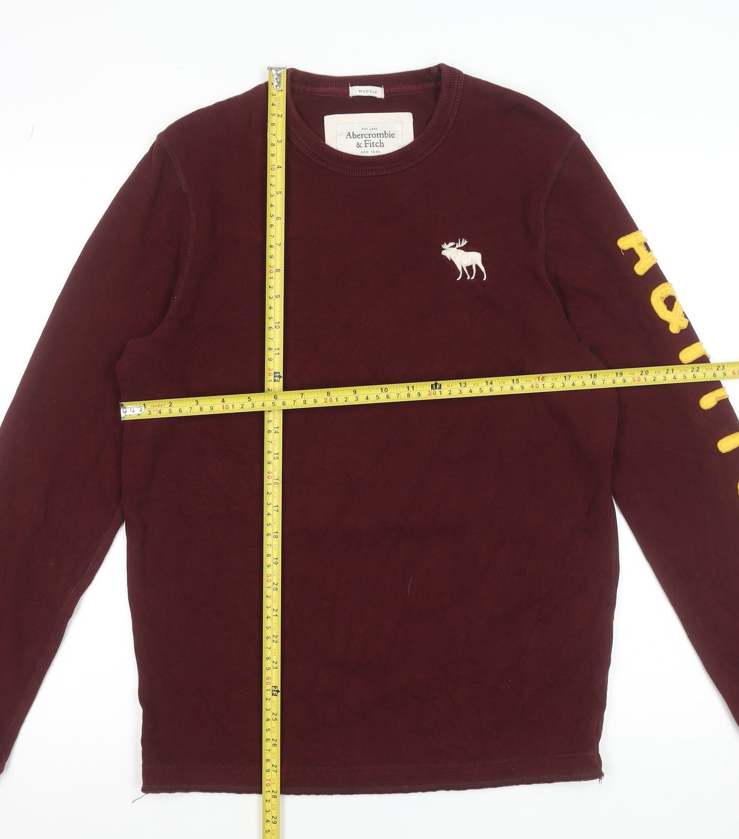 Abercrombie & Fitch Men's Burgundy Long Sleeve Crew Neck T-Shirt Size M