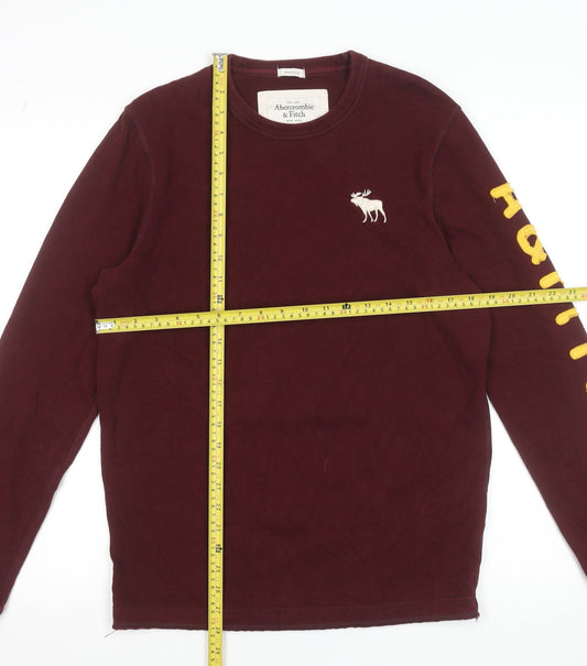 Abercrombie & Fitch Men's Burgundy Long Sleeve Crew Neck T-Shirt Size M