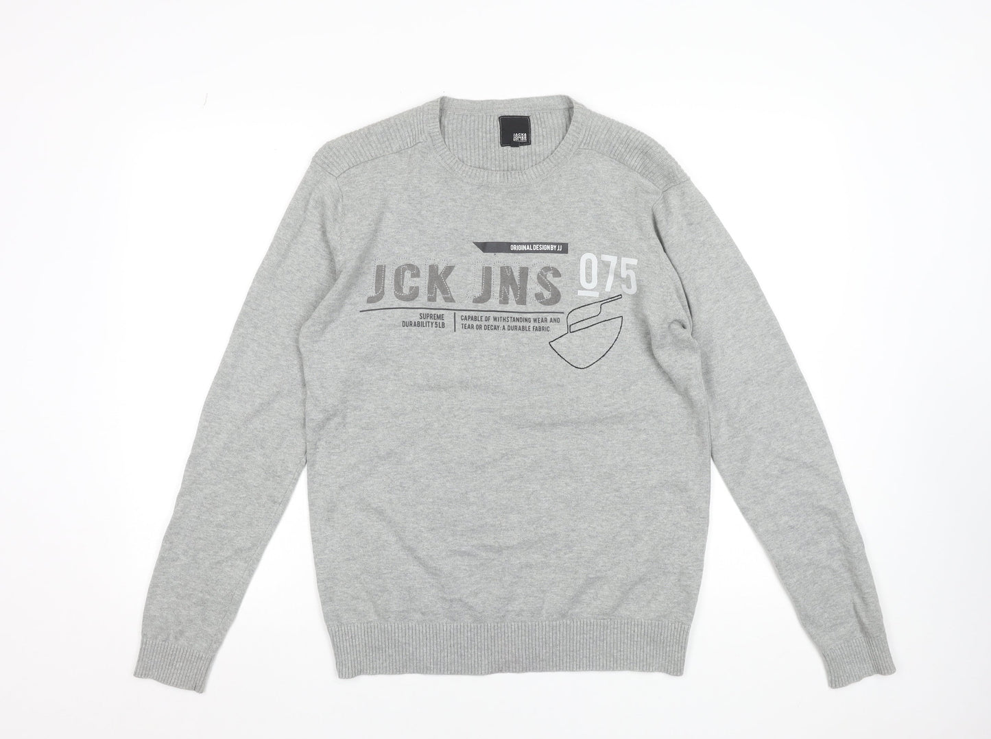 Jack & Jones Men's Grey Cotton Pullover Jumper M Crew Neck Casual