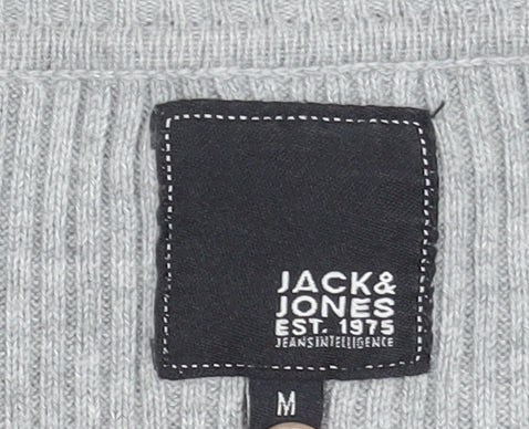 Jack & Jones Men's Grey Cotton Pullover Jumper M Crew Neck Casual