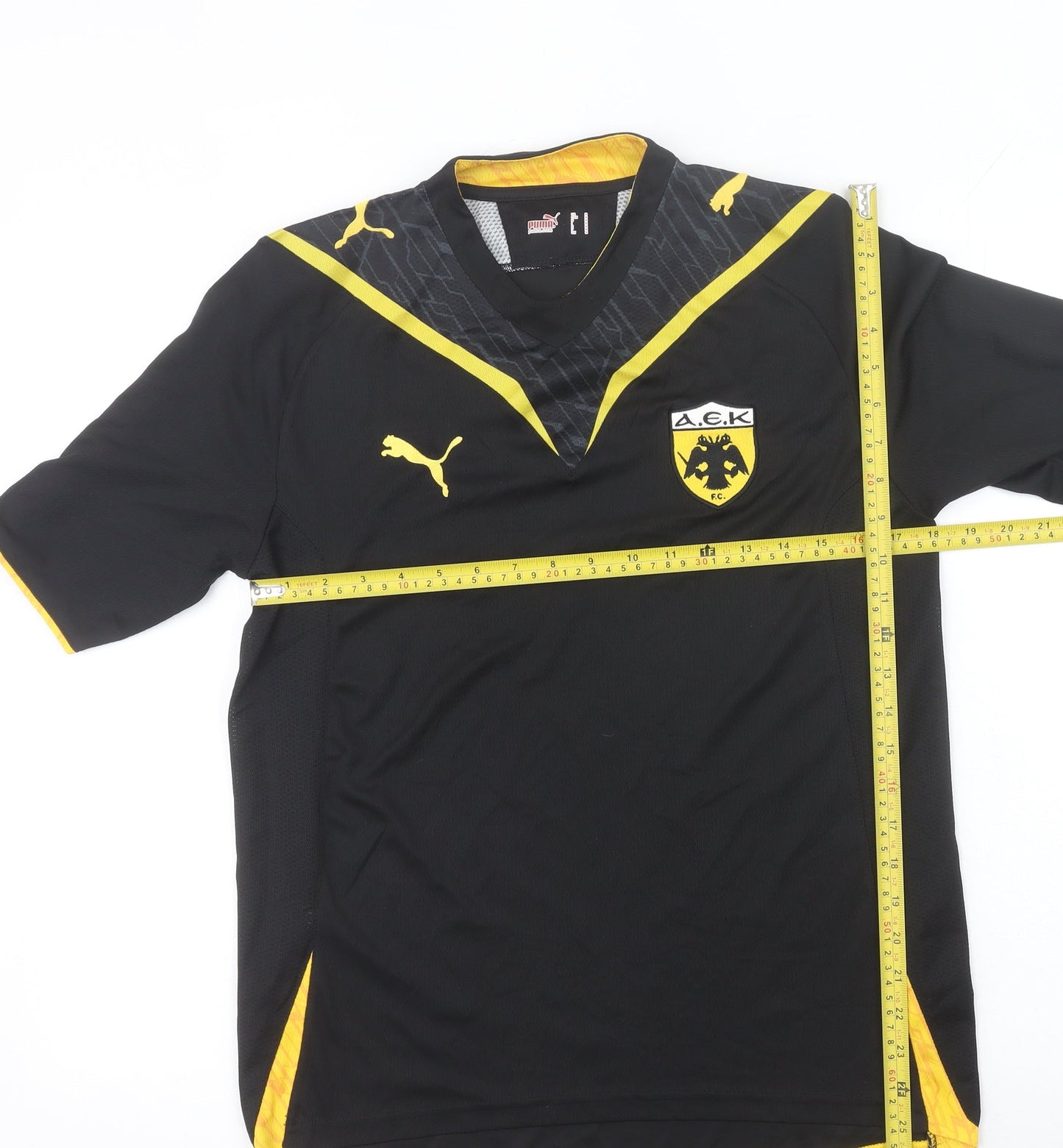 Puma Men’s AEK FC Black Yellow Athletic Football T-Shirt Medium