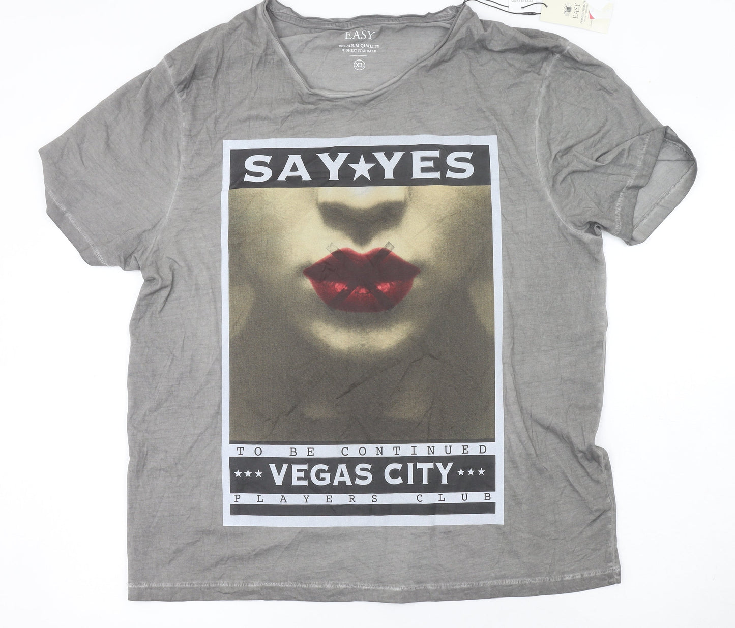 Easy Men’s Grey XL Graphic Print Crew Neck Cotton T-Shirt