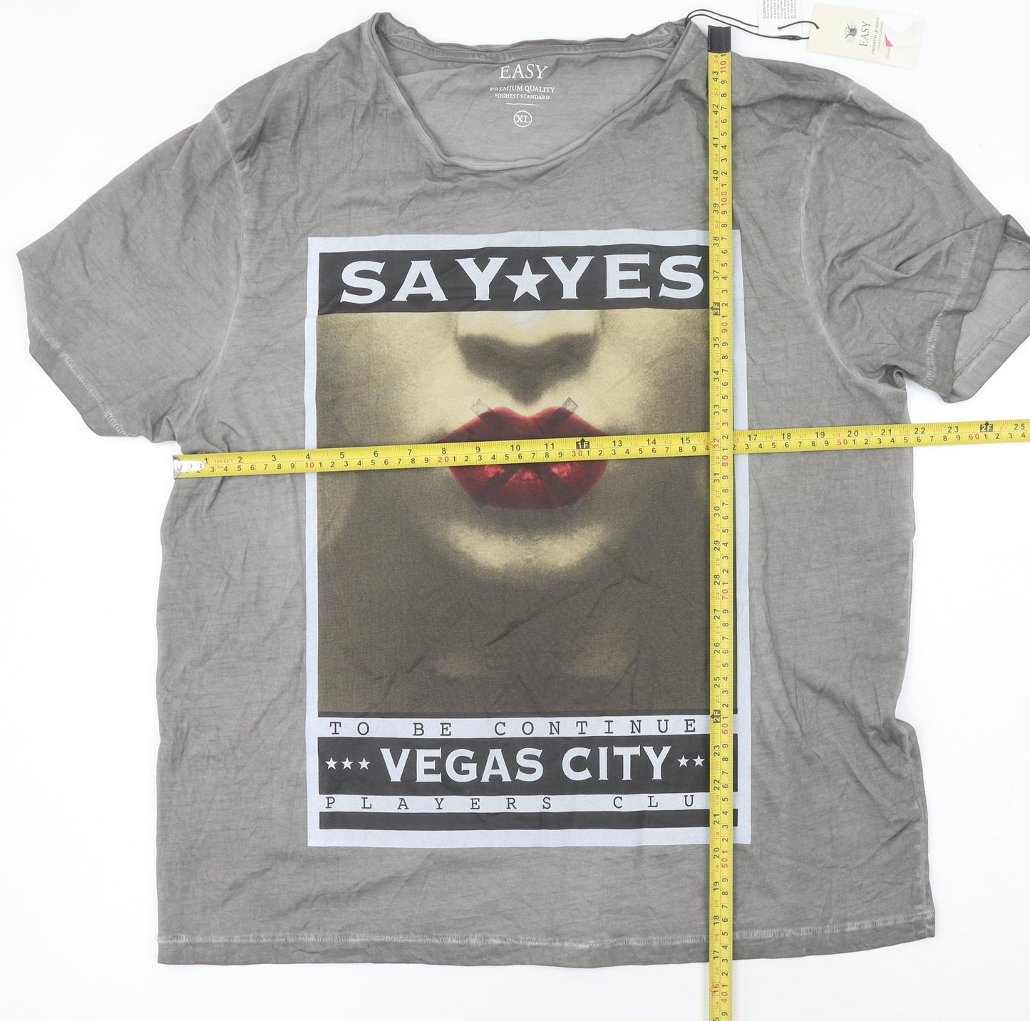 Easy Men’s Grey XL Graphic Print Crew Neck Cotton T-Shirt