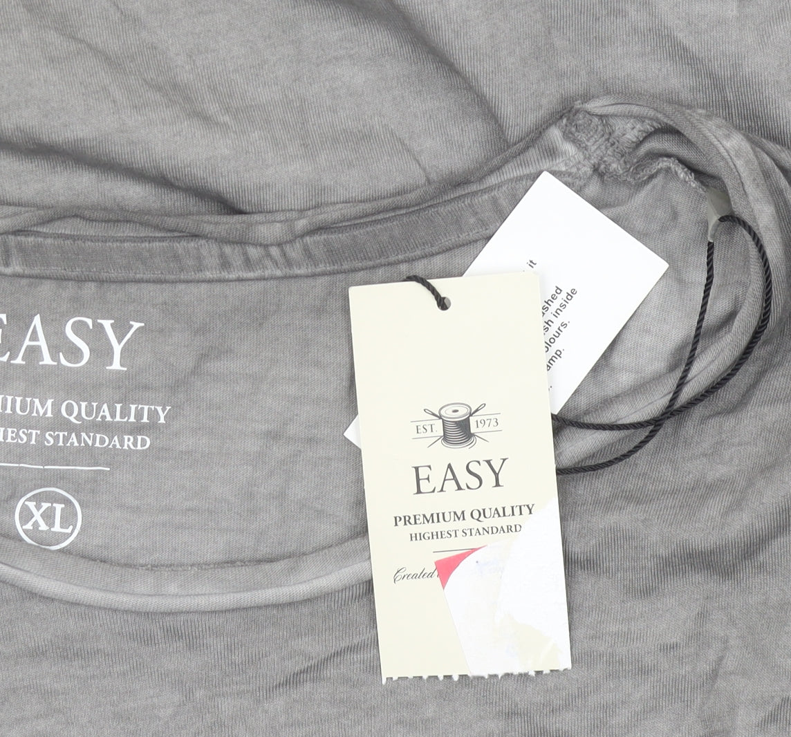 Easy Men’s Grey XL Graphic Print Crew Neck Cotton T-Shirt
