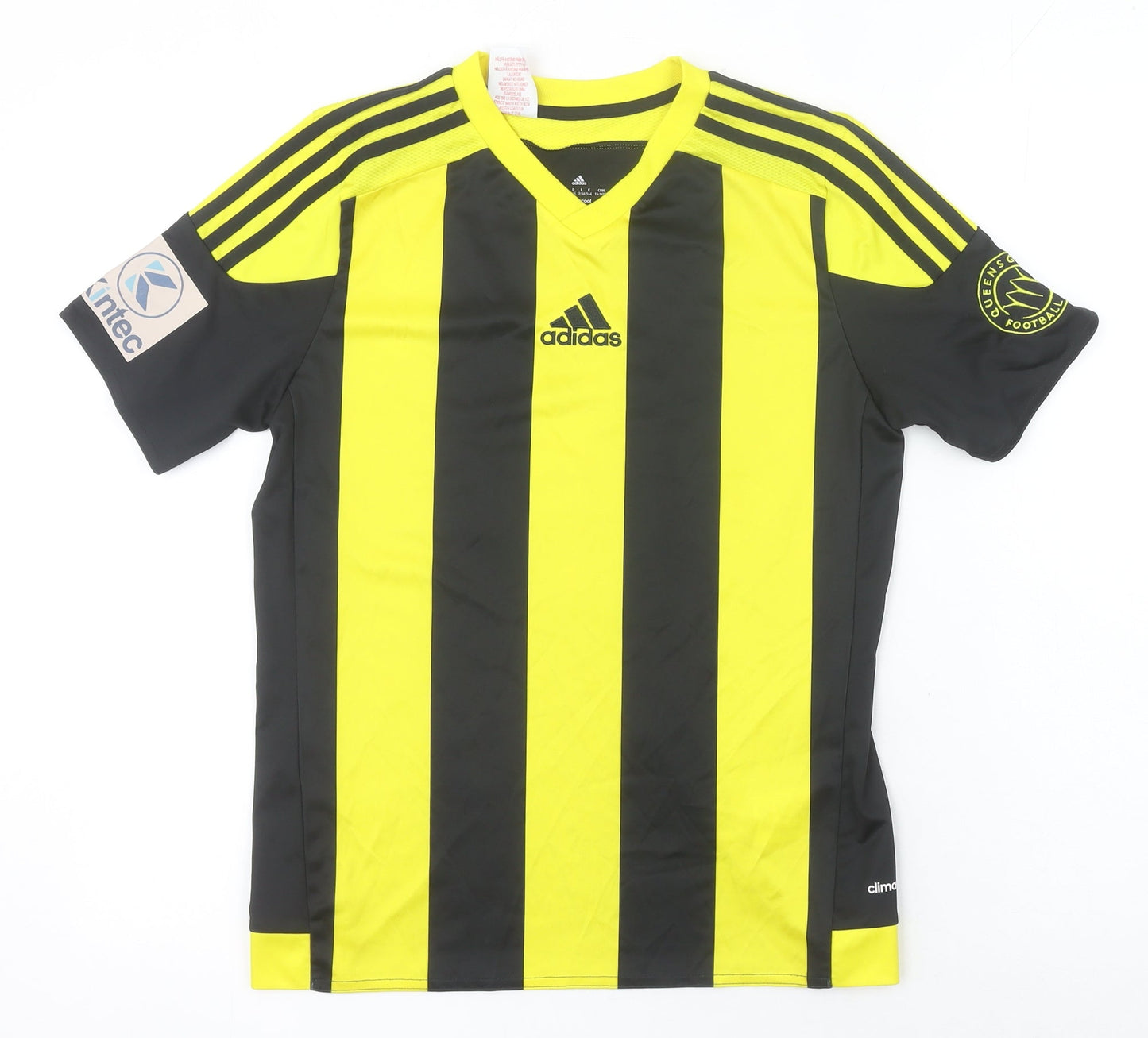Adidas Boys Black Yellow Striped Football T-Shirt Size 13-14 Years