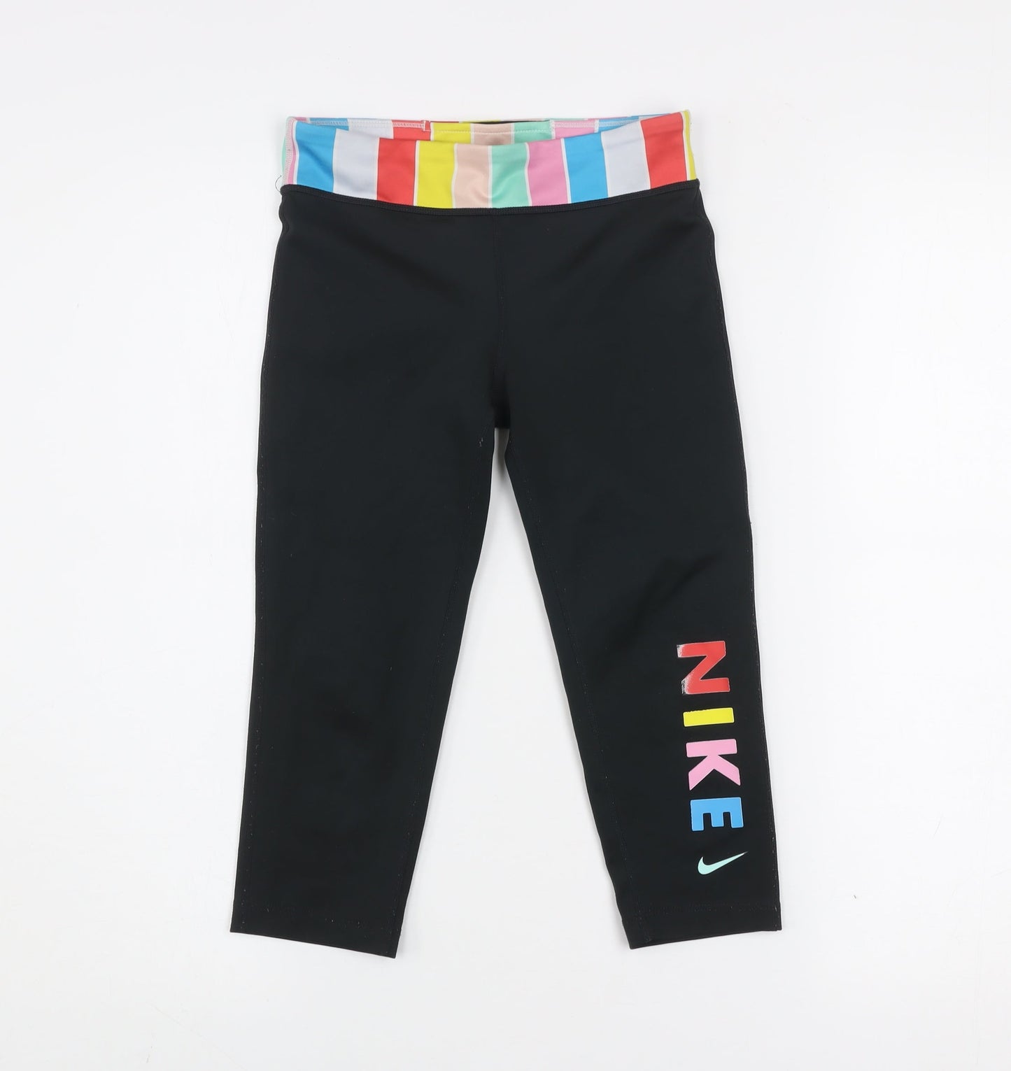 Nike Womens Black Dri-FIT Cropped Leggings Size Small Multi Logo