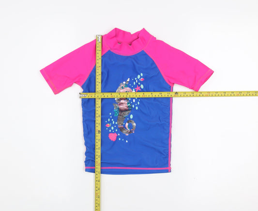 Mountain Warehouse Girls Blue & Pink Sequin Seahorse Rash Guard Top 5-6 Years