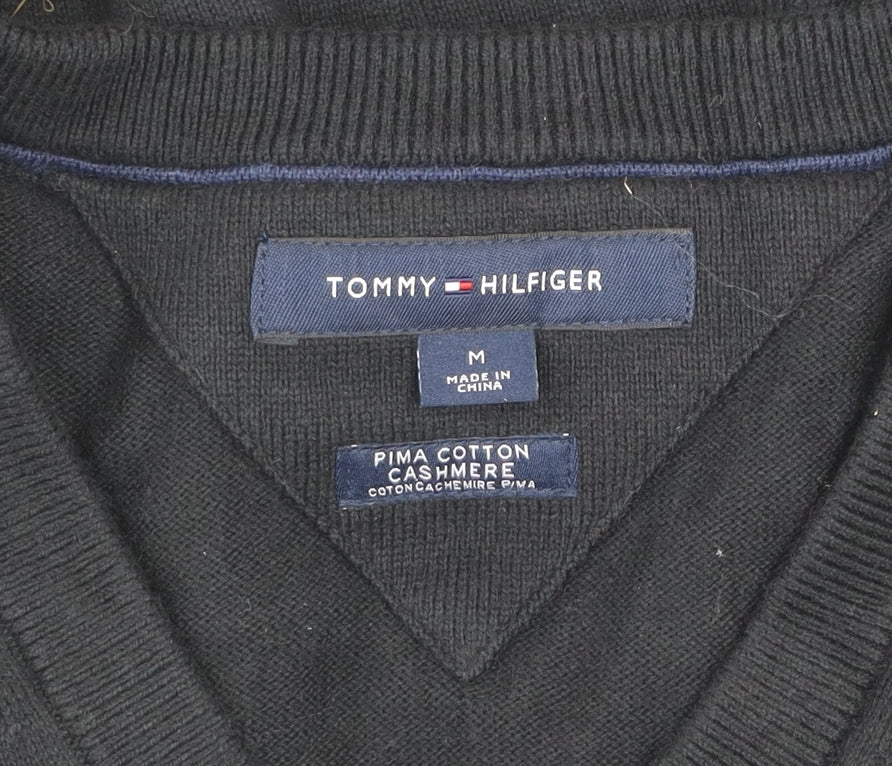 Tommy Hilfiger Men’s Black V-Neck Cotton Cashmere Jumper M