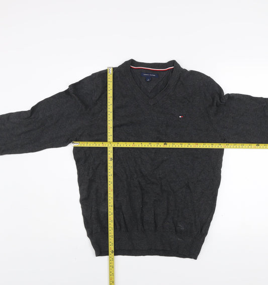 Tommy Hilfiger Men's Grey Cotton V-Neck Jumper Size M