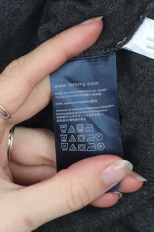 Tommy Hilfiger Men's Grey Cotton V-Neck Jumper Size M