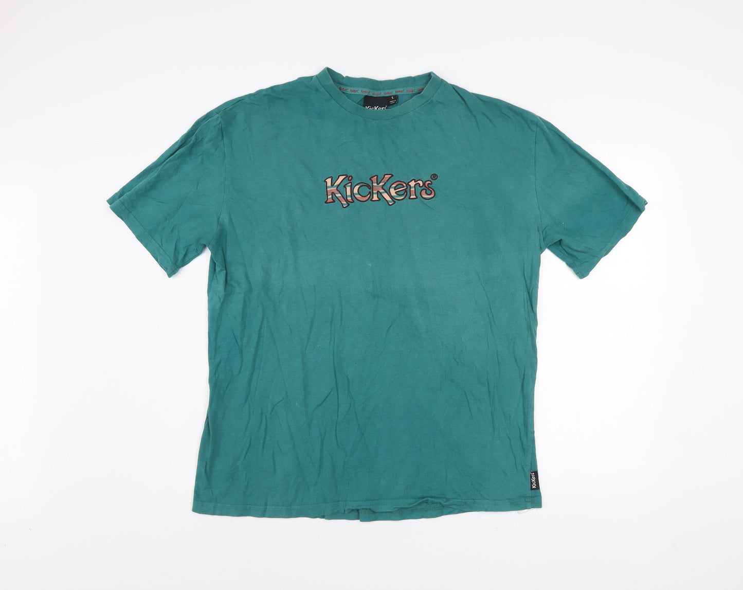 Kickers Men's Green Small Graphic Logo Cotton Crew Neck T-Shirt