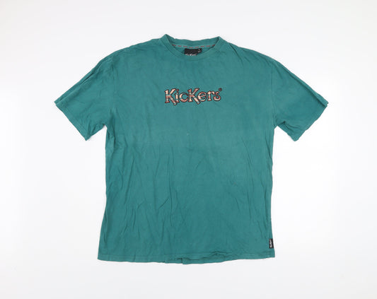 Kickers Men's Green Small Graphic Logo Cotton Crew Neck T-Shirt