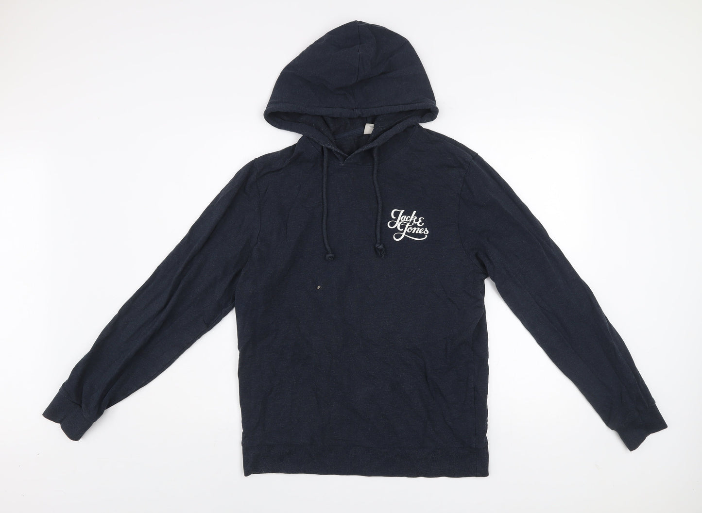 Jack & Jones Mens Blue Pullover Hoodie Medium Graphic Logo Cotton Blend