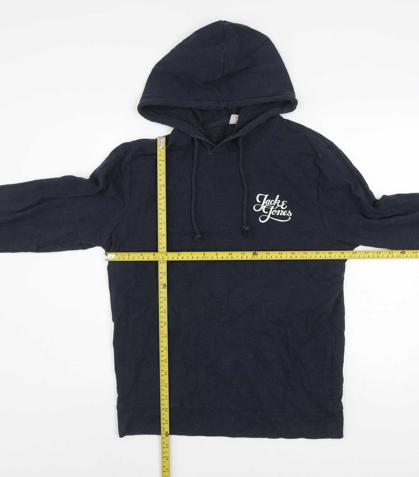 Jack & Jones Mens Blue Pullover Hoodie Medium Graphic Logo Cotton Blend