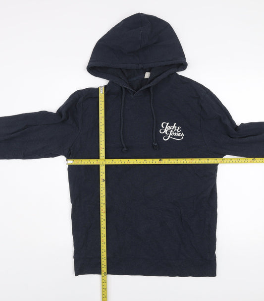 Jack & Jones Mens Blue Pullover Hoodie Medium Graphic Logo Cotton Blend