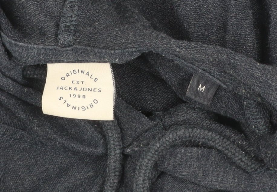 Jack & Jones Mens Blue Pullover Hoodie Medium Graphic Logo Cotton Blend