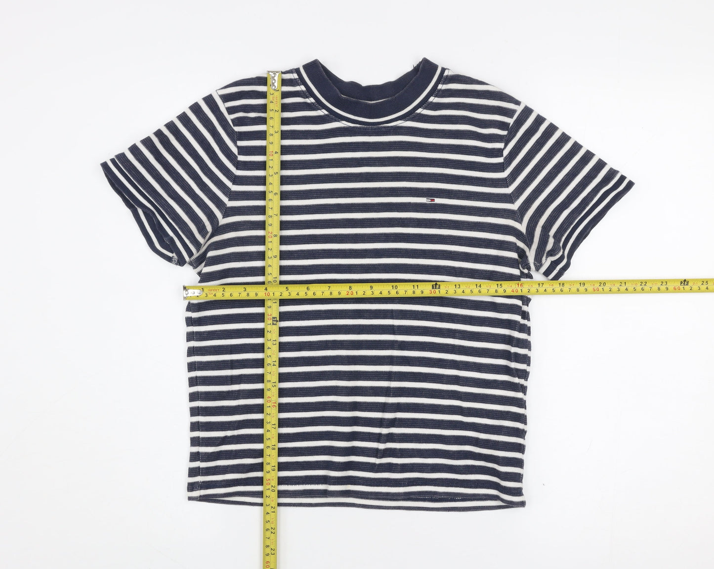 Tommy Jeans Women's Blue Striped Cotton Crew Neck T-Shirt XL