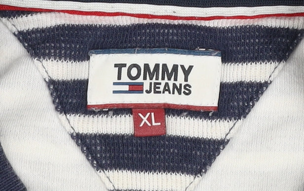 Tommy Jeans Women's Blue Striped Cotton Crew Neck T-Shirt XL