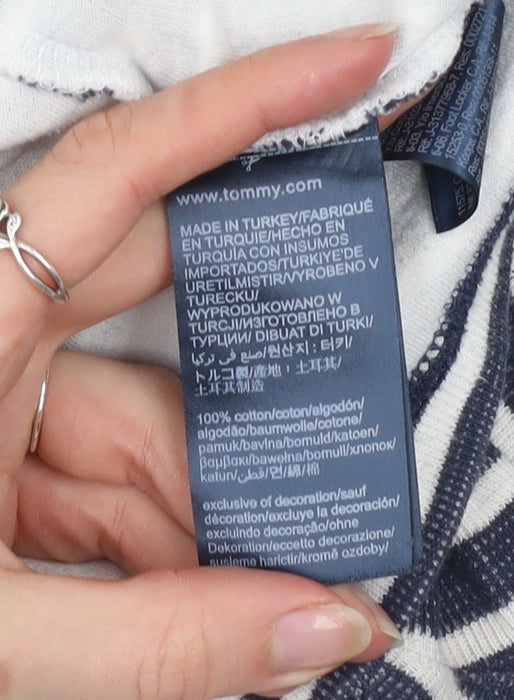 Tommy Jeans Women's Blue Striped Cotton Crew Neck T-Shirt XL