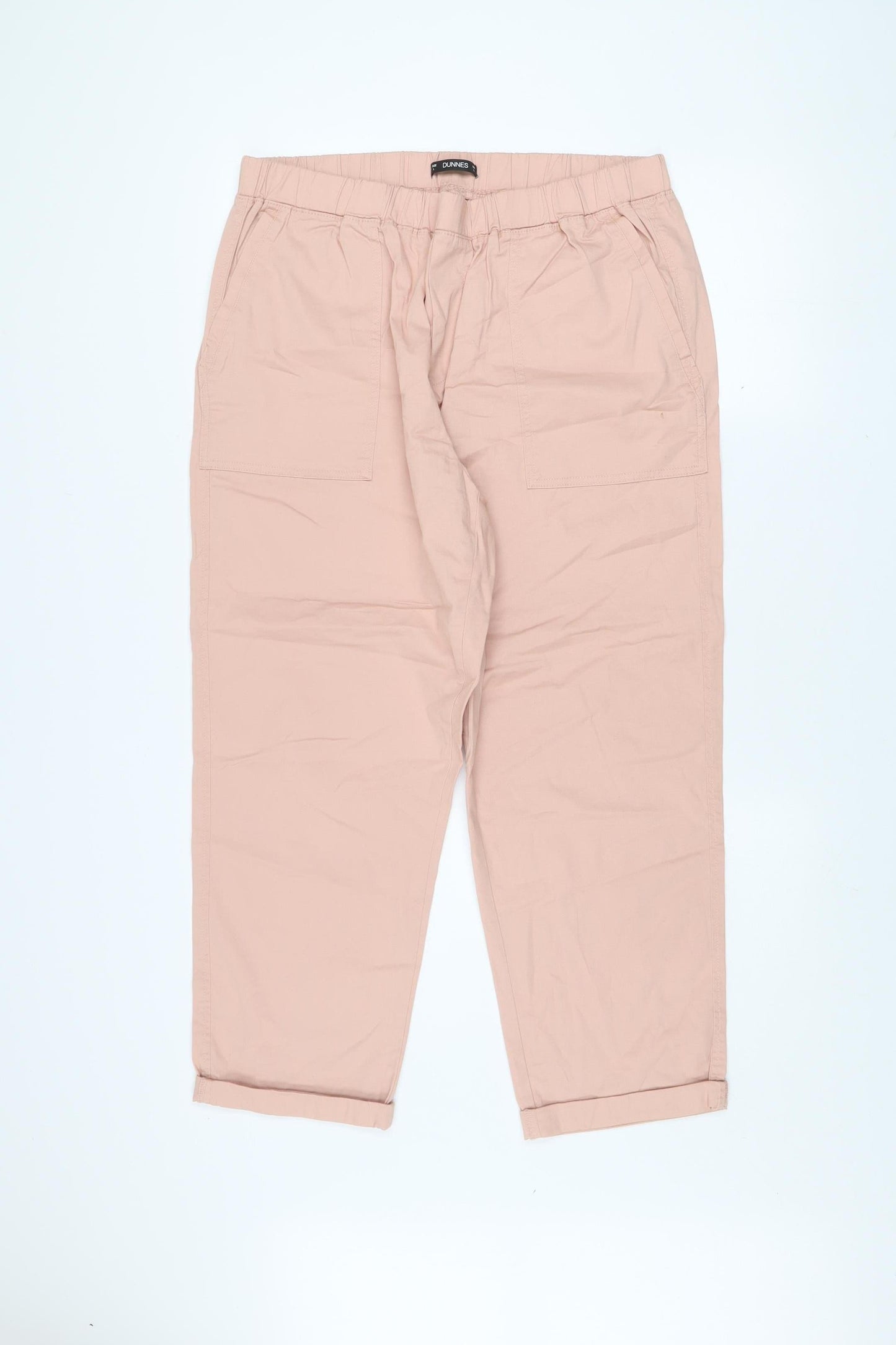 Dunnes Women Pink Cotton Elastic Waist Cargo Trousers L