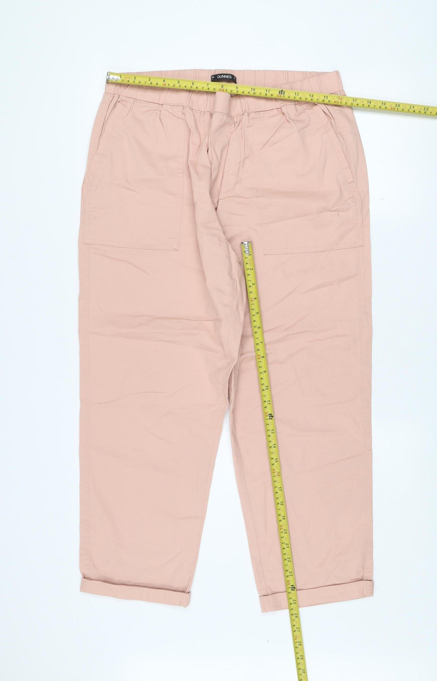 Dunnes Women Pink Cotton Elastic Waist Cargo Trousers L