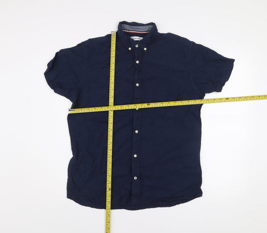 Jack & Jones Men's Blue Linen Blend Short Sleeve Button-Up Shirt Size M
