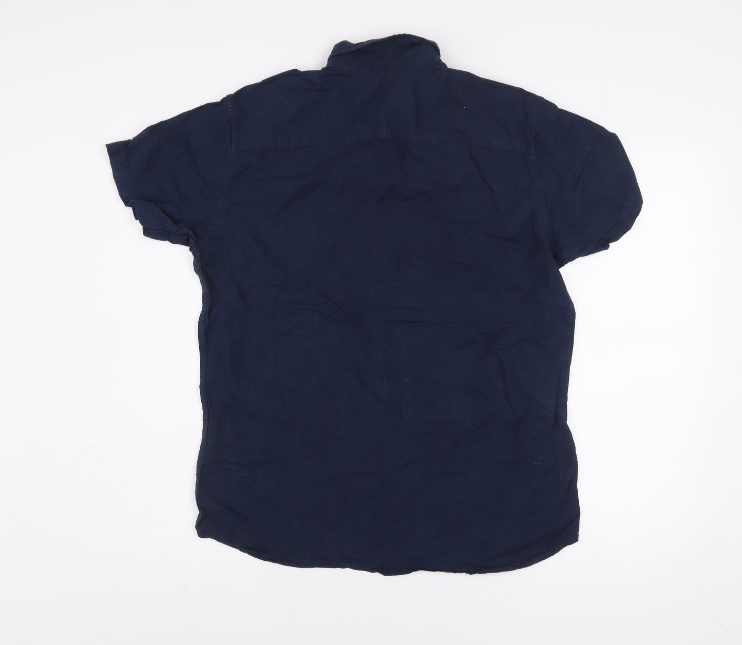 Jack & Jones Men's Blue Linen Blend Short Sleeve Button-Up Shirt Size M